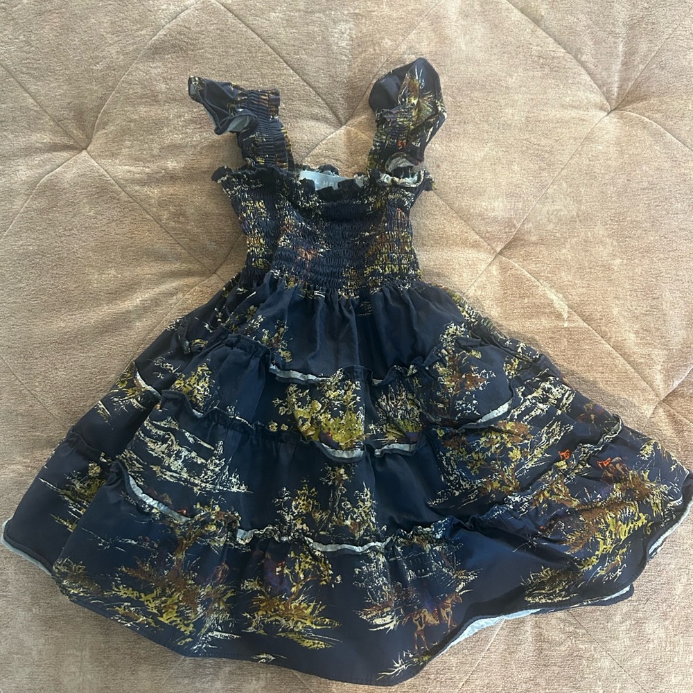 The Tiny Ellie Nap Dress - Navy Equestrian Toile 3/4y